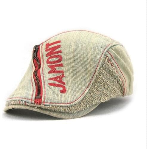 Embroidered caps men and women zipper decoration four seasons beret hats