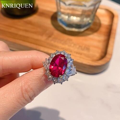 Charms Real 925 Sterling Silver 10*14mm Ruby Gemstone Party Rings for Women Vintage Wedding Ring Lab Diamond Fine Jewelry Gift