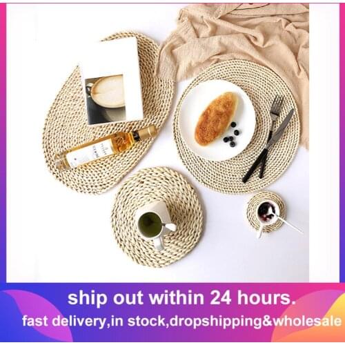Round Rattan Placemats Natural Corn Straw Woven Dining Table Mats Heat Insulation Pot Holder Cup Coasters Kitchen Accessories