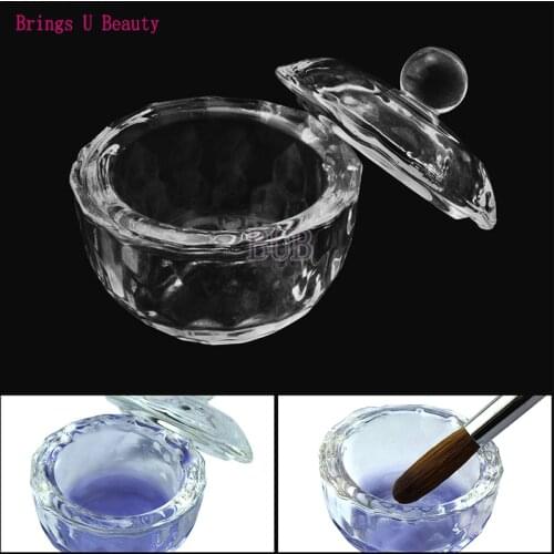 1 PC Round Shape Crystal Clear Acrylic Liquid Dish Dappen Dish Glass Cup w Cap Bowl for Acrylic Powder Monomer Nail Art Tool Kit
