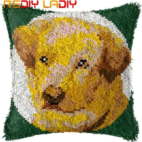 Latch Hook Cushion Puppy Dog Pre-Printed Canvas Cushion Front Acrylic Yarn Crochet Pillow Case Kits Hobby & Crafts Home Decor