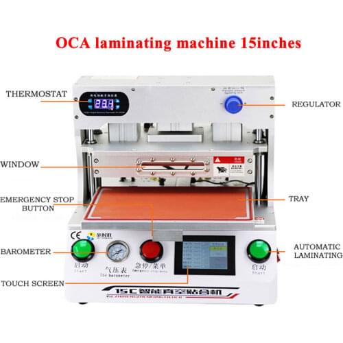 15 inches OCA laminating machine touch screen control laminator for LCD mobile, pad screen repairing with temperature setting
