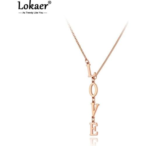 Lokaer Titanium Stainless Steel Love Letter Charm Choker Necklaces For Women Girls Fashion CZ Crystal Pendant Necklace N20252