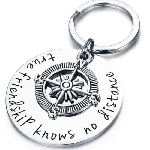 Best Friend Keychain - True Friendship Knows No Distance Compass Keychain Long Distance Friendship Going Away Relationship Gifts
