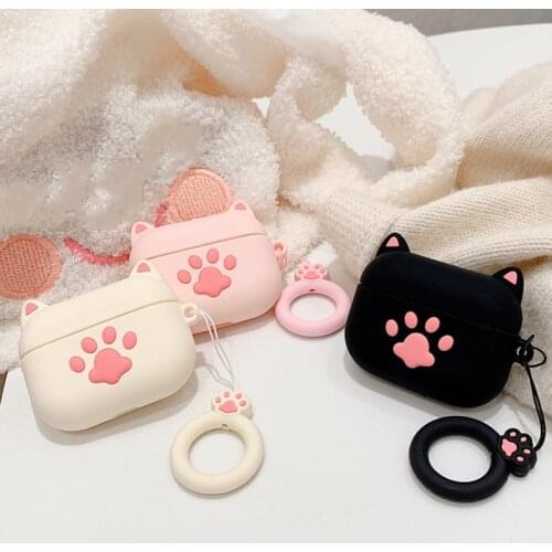 Cute Pink Cat Paw Silicone Case for Airpods Pro Cover Good Bluetooth Wireless Earphone Cover For Airpods Case Cat Keychain