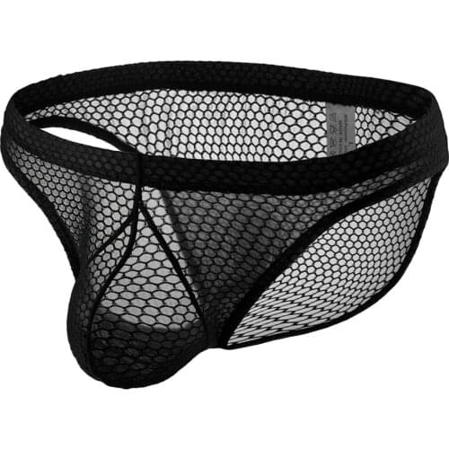 Mesh Jockstrap Pouch Mens Sexy Underwear Breathable Thongs Man Low Waist Underpants Male Gay Sissy Panties Fishnet Bikini Briefs