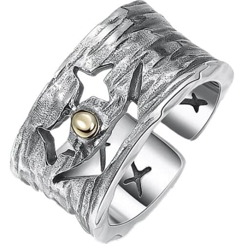 BOCAI Real Solid 925 silver personality hip-hop style male ring s925 silver retro fashion clown open man ring