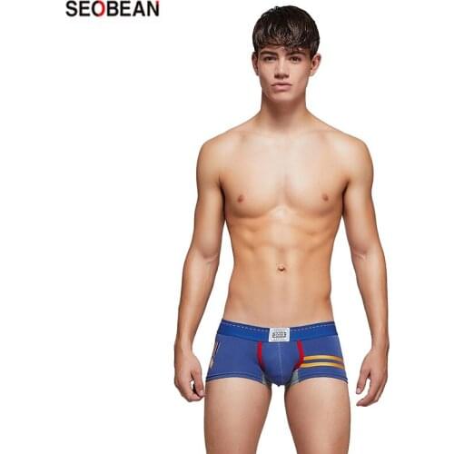 SEOBEAN Mens Underwear Japanese Fashion Mens Patchwork Striped Low Waist U-pouch Bag Push Up Sexy Boxers