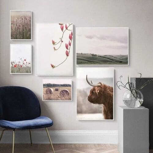 Wall Art Nature Flower field Canvas Painting HD Prints Landscape Pictures Home Decor Nordic Poster For Bedroom Modular No Frame