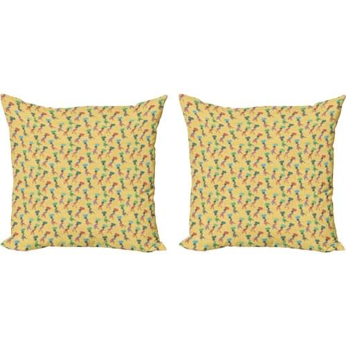 Ethnic People Pillow Cushion Cover Pack of 2 Tribal Symbols Folk Art Design Zippered Double-Sided Accent for Living Room