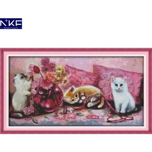 NKF The Three Litten Kittens Animal Pattern Handmade Craft Needlework Cross Stitch Embroidery Kit Cross Stitch for Home Decor