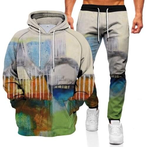 2021 new fashion 3D abstract printing hoodie suit men and women pullover hooded sweatpants casual sweater two-piece suit