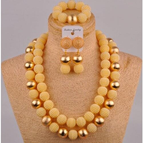24inches necklace african gold jewelry set beige simulated pearl nigerian traditional wedding jewelry sets FZZ75