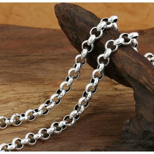 Fashion S925 Sterling Silver Retro Thai Silver Vintage Style Men And Women Classic Coarse Buckle Necklace