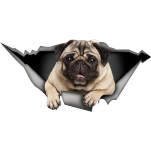 Lifelike Car Sticker Pug 3D Pet Animal Accessories Car Window Cover Scratches Waterproof PVC 13cm X 6cm