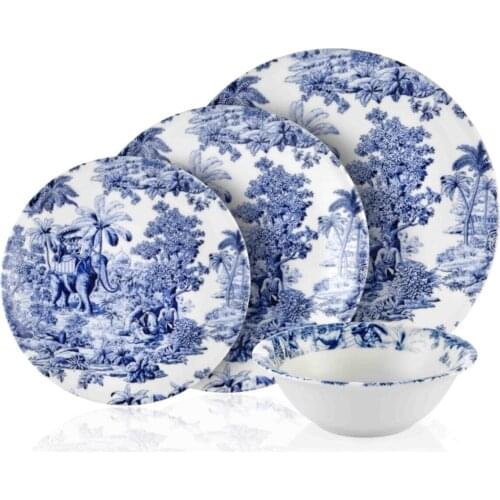 The Mia Special Design Luxury Ceramic Colonie Blue Pattern Gift Porcelain Service For Presentation Eat Plate Set 24 Piece