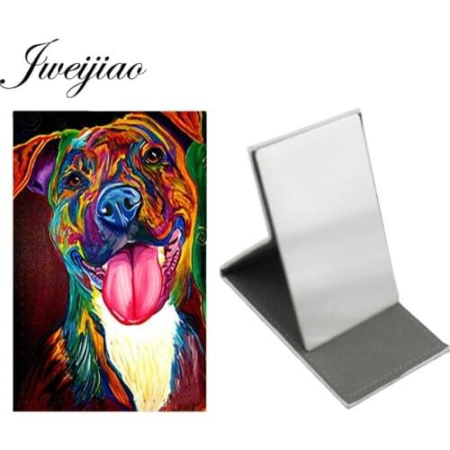 Youhaken Lovely Painting Pet Dog Stainless Steel Table Desktop Mirror Folding Leather Makeup Travel Purse Mirror Gifts E196