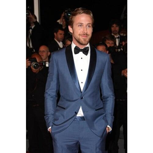 2 Pieces Blue Groom Tuxedos (Jacket+Pants+tie) 2 Buttons Shawl Lapel Mens Suits Best Men Suits Custom Wedding Suit for Men