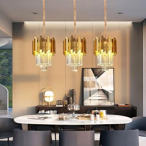 Modern LED Crystal Chandelier Gold Metal Pendant Lights Dining Room Bedroom Kitchen Hanging Lamp Fixtures Home Indoor Decor