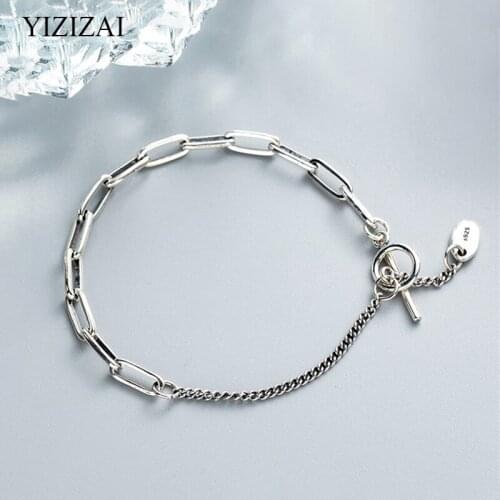 YIZIZAI Minimalism Vintage Thai Silver Color Smiley Face Heart Link Chain Bracelet Adjustable For Women Girls Birthday Gift