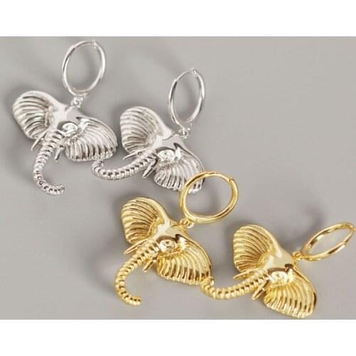 YPAY 100% Authentic 925 Sterling Silver Hoop Earrings for Women Animal Series Exaggerate Elephant Pendant Fine Jewelry YME555