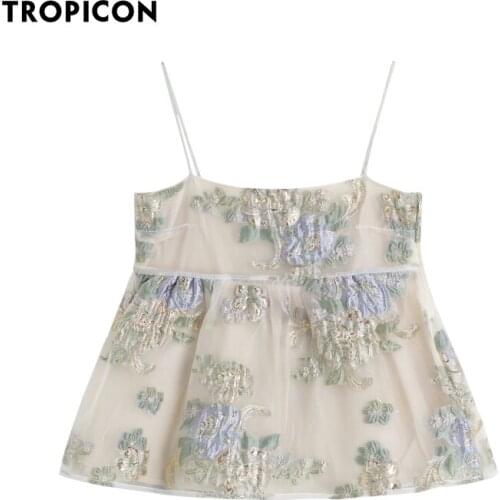 TROPICON Jacquard Puffy Gold Embroidered Tube Tops Summer 2021 Backless Spaghetti Strap Cami Top Designer Ladies Blouses