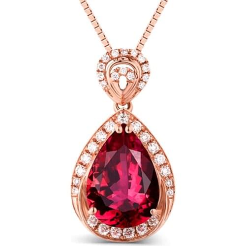 RUBY GEMSTONES DIAMOND PENDANT NECKLACES FOR WOMEN FEMME ROSE GOLD COLOR CHOKER CHAIN LUXURY JEWELRY BIJOUX PARTY GIFT VINTAGE
