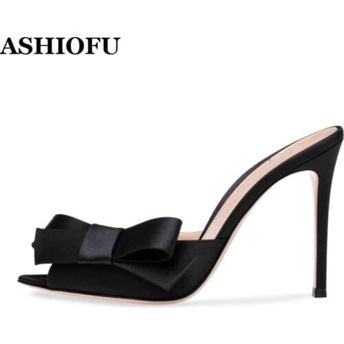 ASHIOFU Wholesale Handmade Womens High Heels Slippers Butter-fly Peep-toe Sexy Summer Shoes Night-club Evening Fashion Slipper