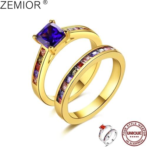 ZEMIOR Fashion Double Rings For Women Romantic Gometry Circle Shape Ring Inlay Colorful Cubic Zirconia Choose Jewelry Gifts