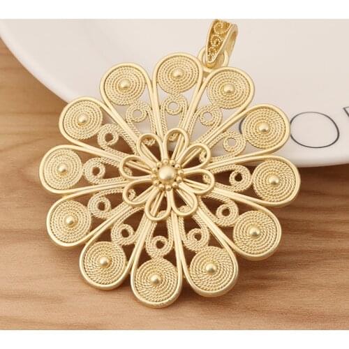 1 Piece Matte Gold Large Flower Charms Pendants for Necklace Jewellery Making Accessories 60x60mm