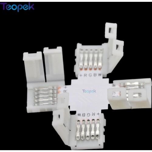 5pcs/lot 10mm 12mm 5PIN RGBW L type / X type / T shape No Soldering connector For 5050 RGBW / RGBWW LED strip 5 PIN Connector
