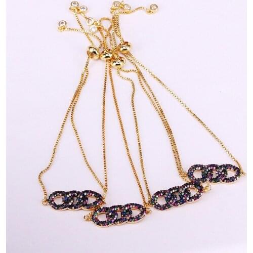 6PCS ZYZ-B2866 Rainbow Micro Pave CZ Link Chain Connector Bracelet DIY Jewelry