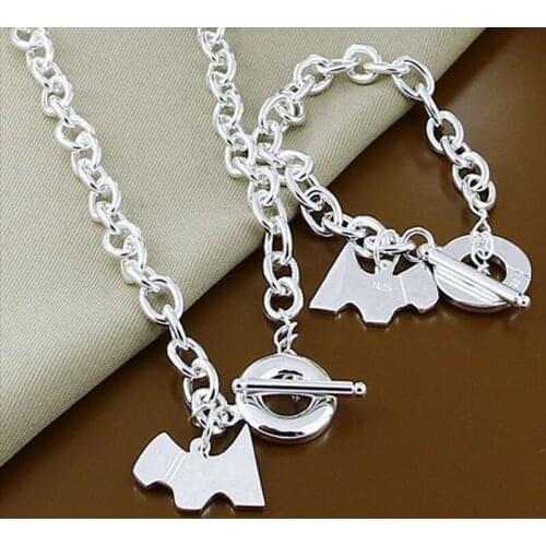 925 Sterling Silver Dog Tag 18 Inch Chain TO Necklace 8 Inch Bracelet Set For WomenS Wedding Engagement Party Jewelry