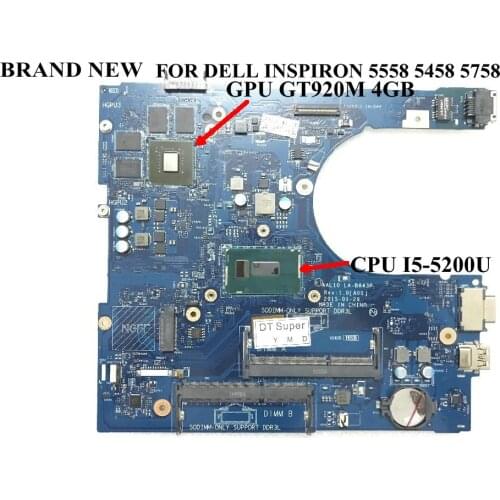 BRAND NEW AAL10 LA-B843P FOR Dell INSPIRON 5458 5558 5758 Laptop Motherboard I5-5200U 920M/4GB