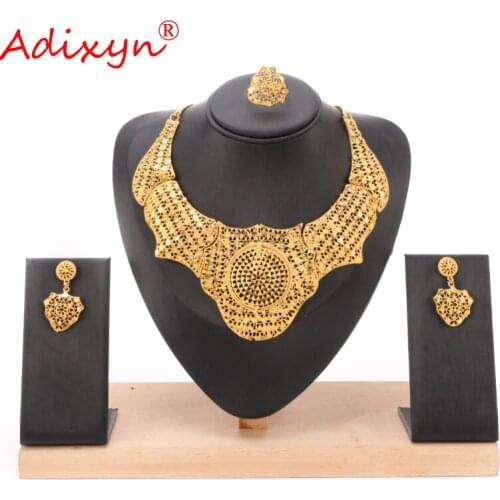 Adixyn 24k Dubai Gold Necklace/Earrng/Ring for Women African India Luxury Jewelry set Gifts