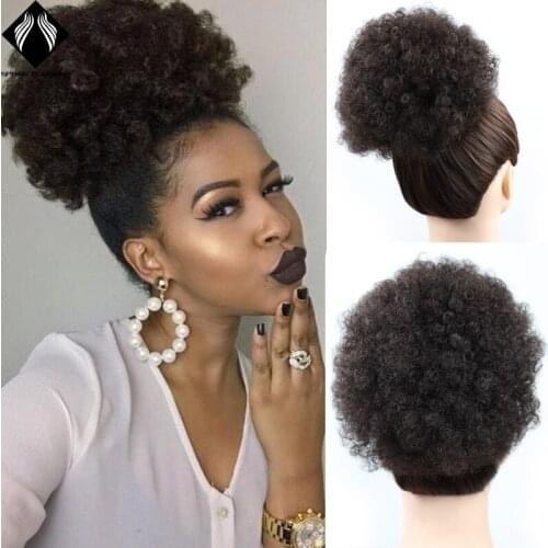 Afro Synthetic Short Afro Kinky Drawstring Ponytail High Temperature Pony Tail Clip in Hair Extension on Puff Hair Bun