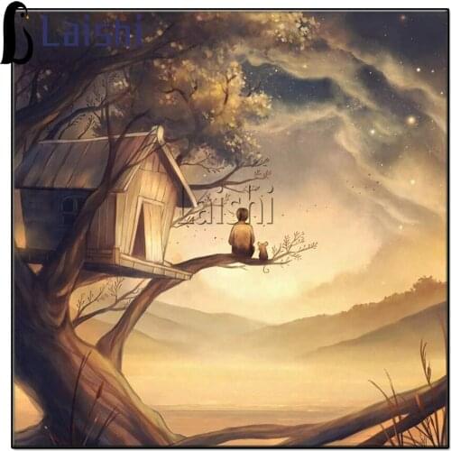 Diamond painting Lonely Wooden House Boy Full Drill Embroidery Cartoons Cross Stitch Mosaic Craft Kits Home Decor Christmas Gift