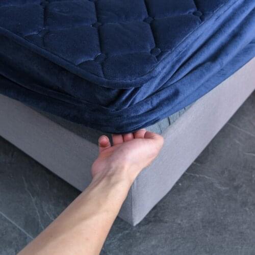 Bonenjoy 1 pc Warm Fleece Quilted Mattress Cover180*200 Blue Color Thicken Bed Covers King Size Warm Bed Fitted Sheet for Winter