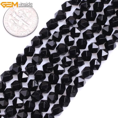 Gem-inside Natural AAA Grade Faceted Black Agate Beads For Jewelry Making Beads Strand 15" DIY Christmas Gift