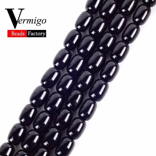 Wholesale 10x14mm Natural Stone Black Agates Barrel Type Charm Beads For Needlework Jewelry Making Diy Bracelet Accessories