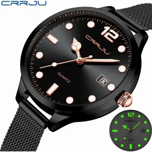 CRRJU Women Luxury Brand Watch 2021 Diamond Black Watch Women Waterproof Dress Female Wristwatches Women Relogio Feminino 2021