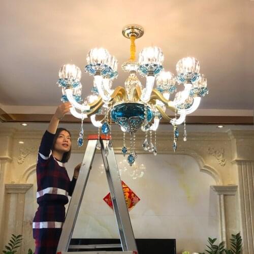 European Crystal Chandeliers Living Room Lights Luxurious Modern Restaurant Ceiling Chandelier Blue French Led Crystal Lamps