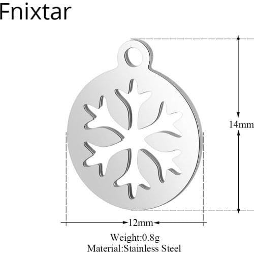 Fnixtar 50pcs/lot Stainless Steel Snowflake Metal Charms Pendant For Women 12*14mm Round Charms DIY Handmade Jewelry Accessories