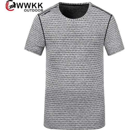 Mens quick-drying Short Sleeve Stretch Fabrics Stripe Summer Sports T-shirt Beach Entertainment Fitness Gym Training Leisure