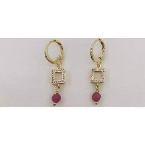 Geometric Zircon Faceted Ruby Earrings Square Dangle Natural Gemstones Pendants 14K Gold Filled Hoops For Women Classic Jewelry