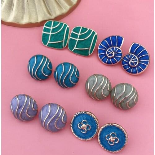 Geometric Enamel Earrings Stud Alloy Vintage Trendy Travel Jewelry For Female Girls