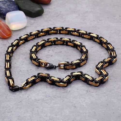 GNAYY Jewelry set for mens Stainless steel 5mm/6mm/8mm Fashion Black Gold Byzantine Bracelet & Necklace Set Unisex men Gifts