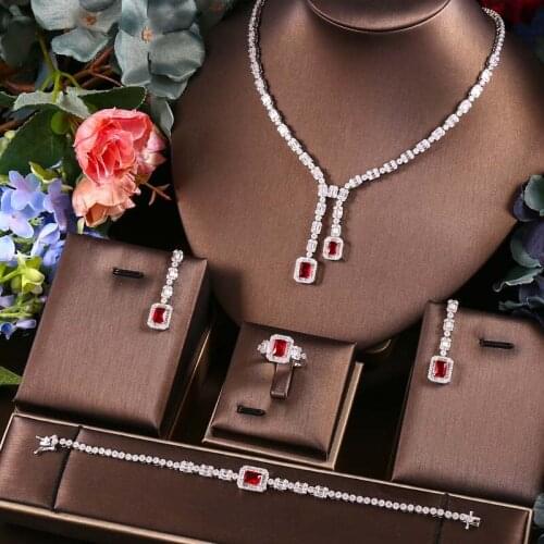 Janekelly4 pcs Bridal Zirconia Full Jewelry Sets For Women Party, Luxury Dubai Nigeria CZ Crystal Wedding Jewelry Sets