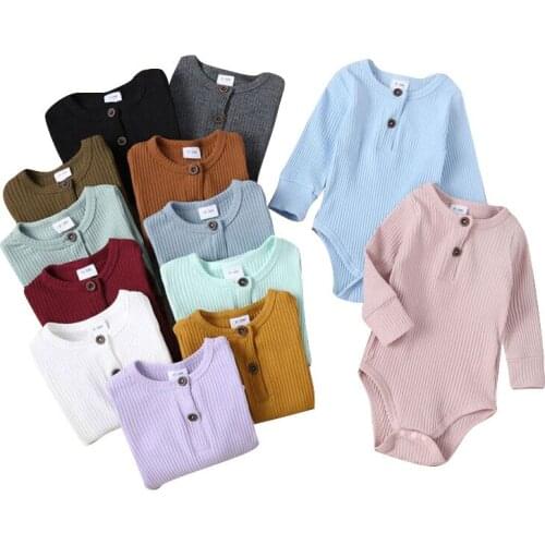 2021 Baby Spring Autumn Clothing Newborn Infant Baby Boy Girl Cotton Romper Knitted Ribbed Jumpsuit Solid Clothes Warm Outfit 25
