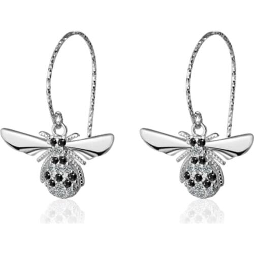 Korean version of the net red small fresh sweet crystal small bee short paragraph silver plated earrings IR026